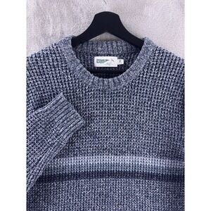 Wellen Knit Fisherman Sweater Mens Size Medium Blue Crewneck Stripe Waffle
